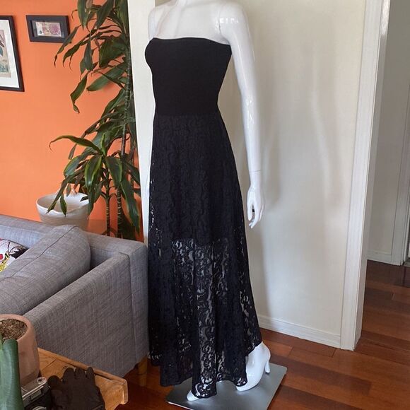 BEBE Witchy Goth Strapless Bandage Lace Maxi Dress Size Small - Picture 5 of 10